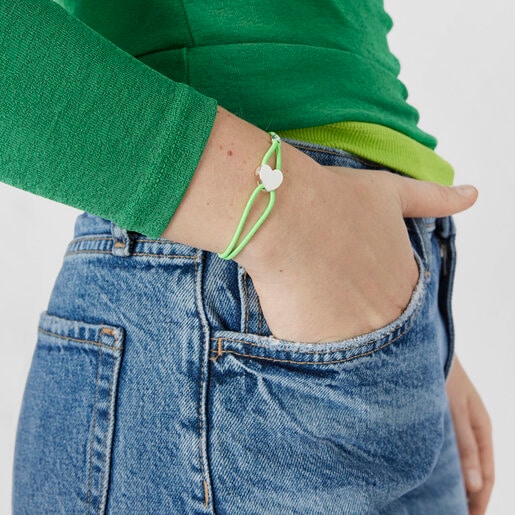 Pulsera elástica pistacho con corazón de plata Sweet Dolls