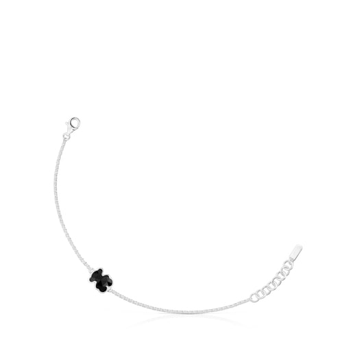 Silver chain Bracelet with onyx bear charm TOUS Icon Color