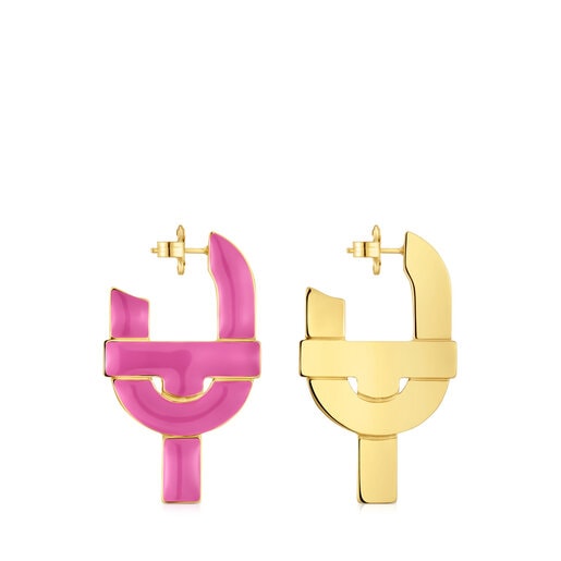 Silver and fuchsia-colored enamel Hoop earrings TOUS MANIFESTO