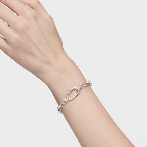 Pulsera cadena de plata y anilla Hold Oval