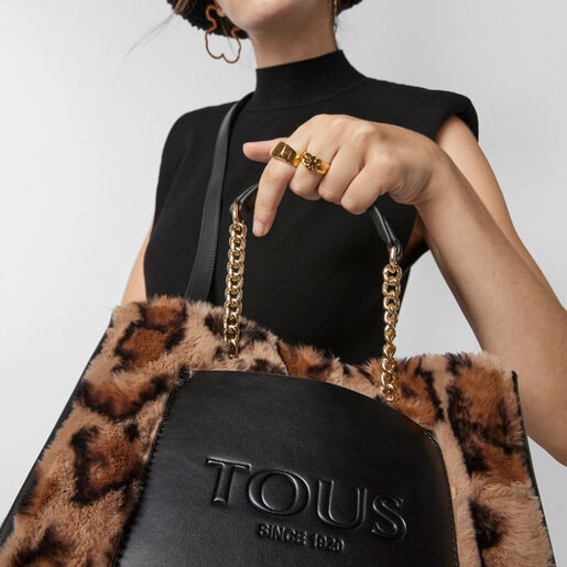 Бежево-черная сумка-шоппер Amaya Wild среднего размера