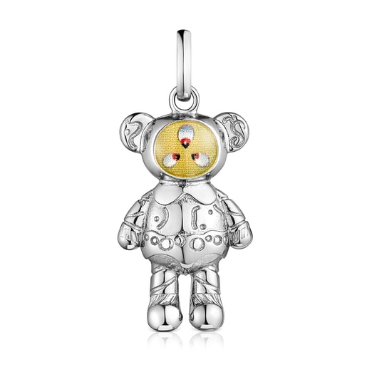 Dark silver MOS Bears “AUM” Pendant with yellow glaze