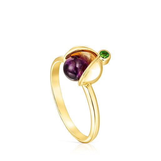 Anillo con baño de oro 18 kt sobre plata con amatista y cromodiópsido Virtual Garden