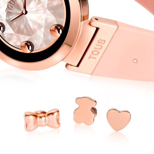 Smartwatch with nude-colored strap and rose-colored steel motifs TOUS S-CONNECT CHARMS