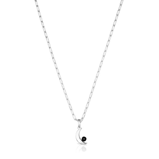 Silver Magic Nature moon Necklace with onyx | TOUS