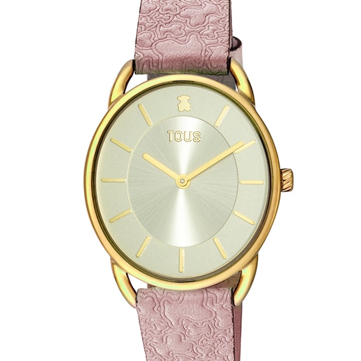 Montre analogique Dai XL en acier avec bracelet en cuir Kaos rose