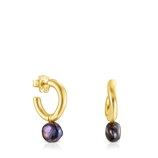 Small silver vermeil Hav Hoop earrings with gray pearl | TOUS