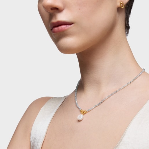 Short gold and labradorite Necklace Hold Oval