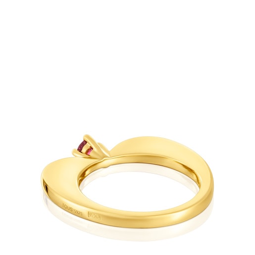 Großer herzförmiger Ring My Other Half aus 18 kt vergoldetem Silber mit Rhodolith