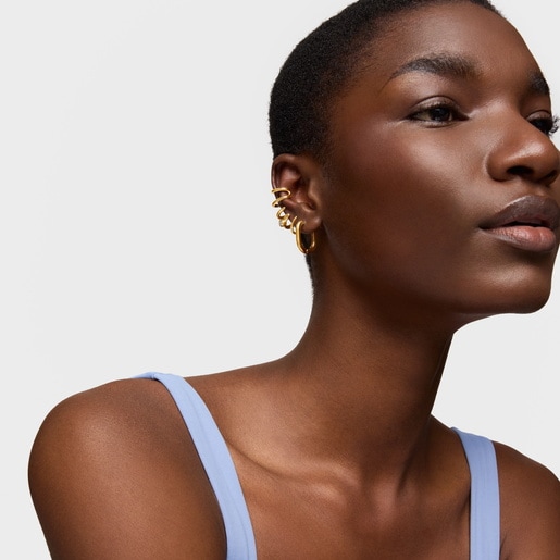 18kt gold plating over silver 5-hoop Earcuff with laboratory-grown diamond Line LGD