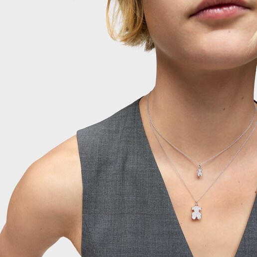 Colgante oso de oro blanco con diamantes 8 mm Icon Gems