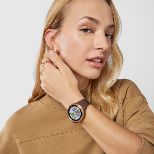 Pink IP steel Rond Connect Watch with mesh strap