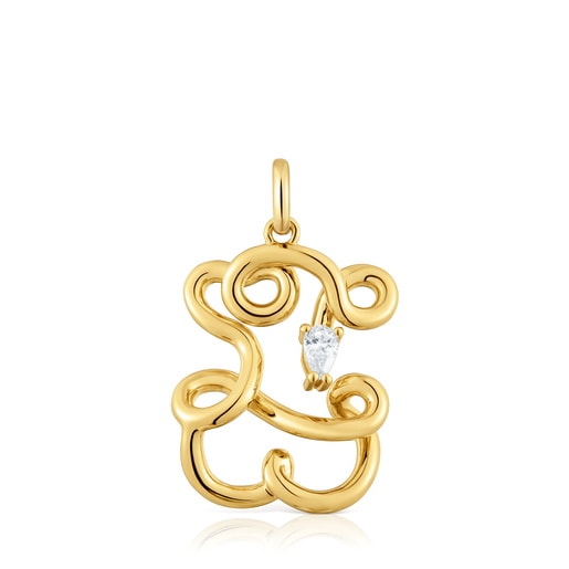 Dije oso con baño de oro 18 kt sobre plata y diamantes creados en laboratorio 22 mm Lio LGD