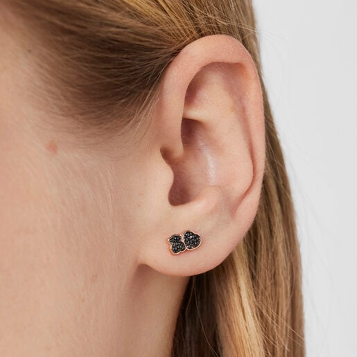 ピアス Motif くま・ハート　5mm　ピンクゴールドコーティング　ブラックスピネル