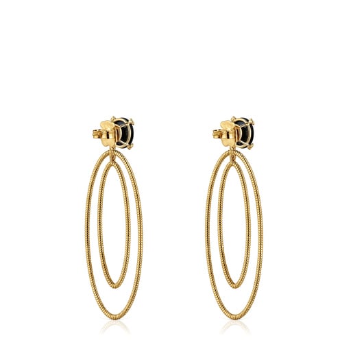 Hoop earrings with 18kt gold plating over silver and onyx Cachito Mío