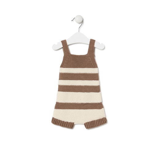 Knitted baby romper in Tricot stripy beige