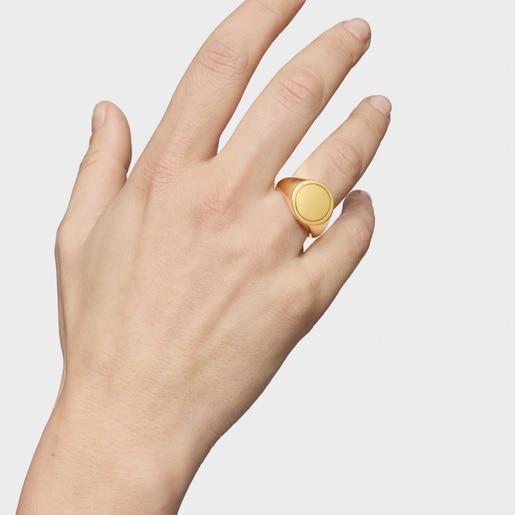 14mm 18kt gold plating over silver Signet ring TOUS Basics