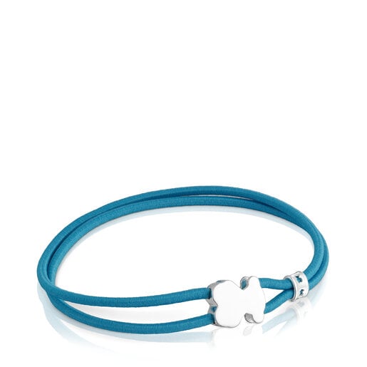 Bracelet élastique Sweet Dolls turquoise avec ourson en argent