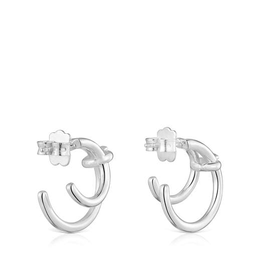 Pendientes doble aro de plata Straight