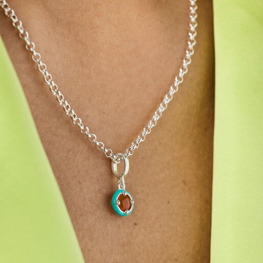 Silver TOUS Vibrant Colors Pendant with carnelian and blue enamel