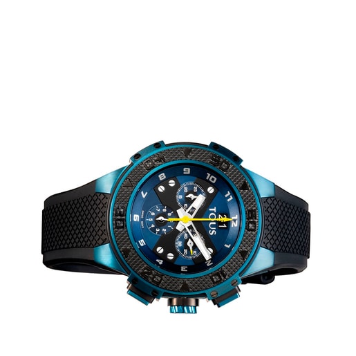 Two-tone blue/black IP Steel Xtous Watch with black Silicone strap