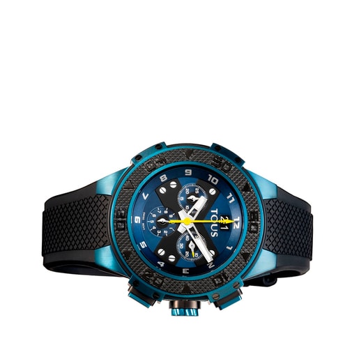 Reloj analógico Xtous bicolor de acero IP azul/negro con correa de silicona negra