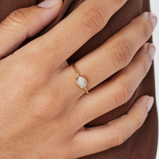 TOUS Hav ring in gold with circle of diamonds | TOUS