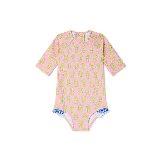 Girl s one-piece swimsuit with long sleeves in Chic pink | TOUS