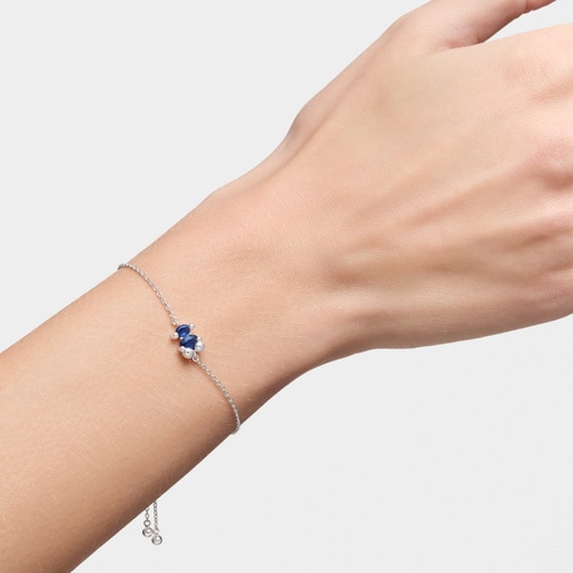 צמיד חוליות Color Bear LGG מכסף עם מוטיב דובון בשילוב אבן ספיר מעבדה בצבע לילך