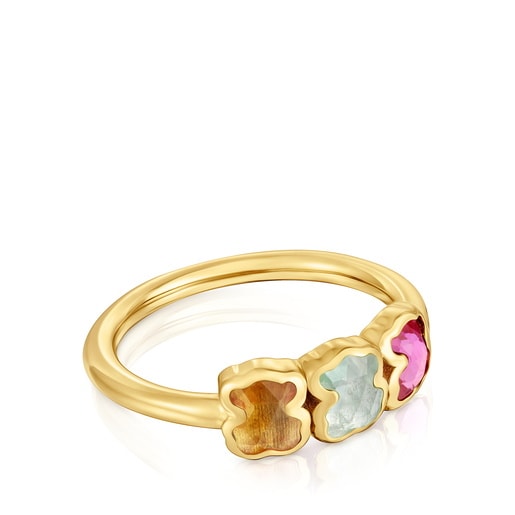 Ring with 18kt gold plating over silver and laboratory-grown gemstones Icon Color LGG