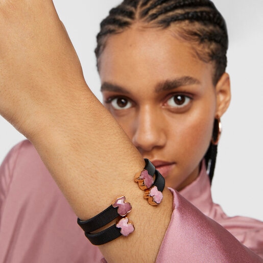 Pulsera de acero IP negro y rodonita Mesh Color