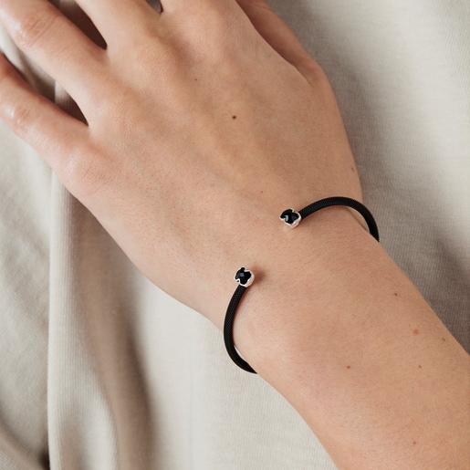 Fine black IP Steel Mesh Color Bracelet with Onyx