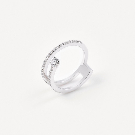 Anillo doble de oro blanco con diamantes TOUS ATELIER