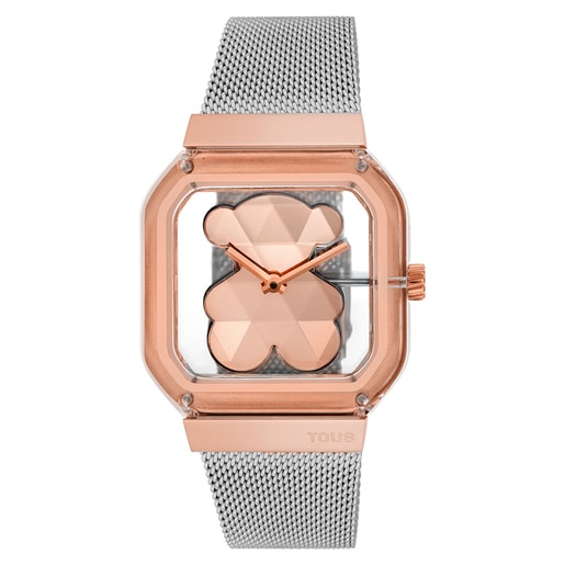 Reloj analógico con brazalete de acero y acero rosado D-Bear Party