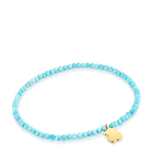 Pulsera elástica con magnesia azul y oso con baño de oro 18 kt sobre plata TOUS Motivos