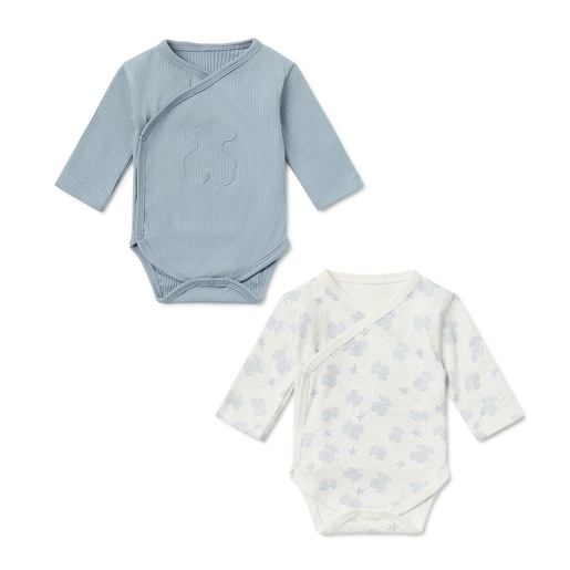 Pack of wrap-over baby bodysuits in Illusion blue