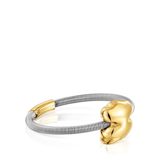 Mesh Tube small gold and steel bear Ring