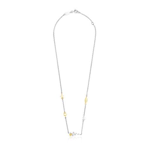 Collier Fragile Nature motifs en Acier/IP doré