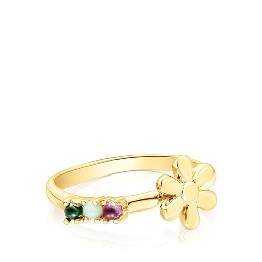 Silver Vermeil Fragile Nature flower Ring with Gemstones