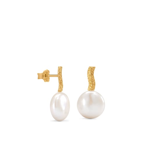 Gold Stick Earrings with Pearl