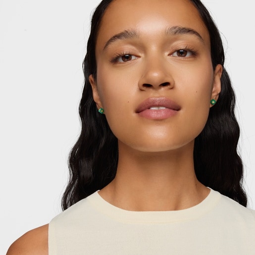 14ktゴールドとマラカイトのピアス Cube