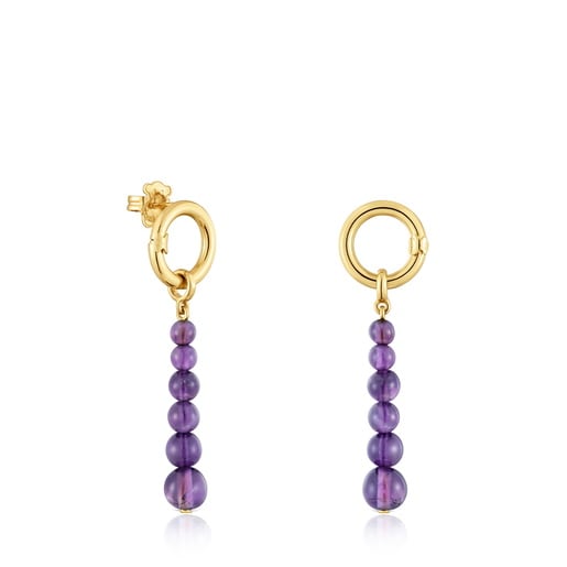 Long Earrings with 18kt gold plating over silver and amethyst Hold