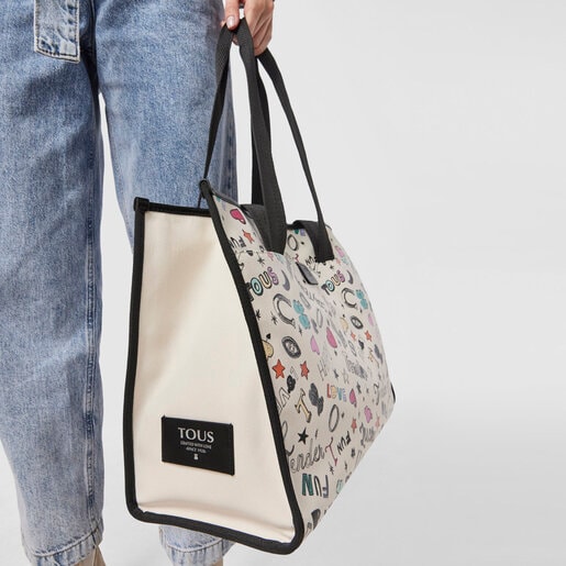 Beige and black cotton TOUS Samba Tote bag