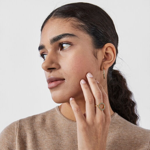 TOUS Nocturne disc Ring in Silver Vermeil with Diamonds 0.30ct