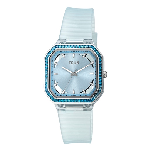 ジルコニアが付いたスカイブルーカラーの スティール製アナログ式腕時計 Gleam Fresh