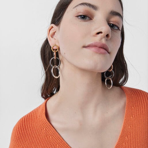 Длинные серьги Hold из серебра, золота, розового серебра vermeil и темного серебра