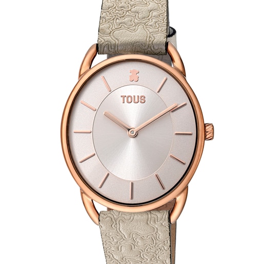 Steel Dai XL Analogue watch with beige leather Kaos strap | TOUS