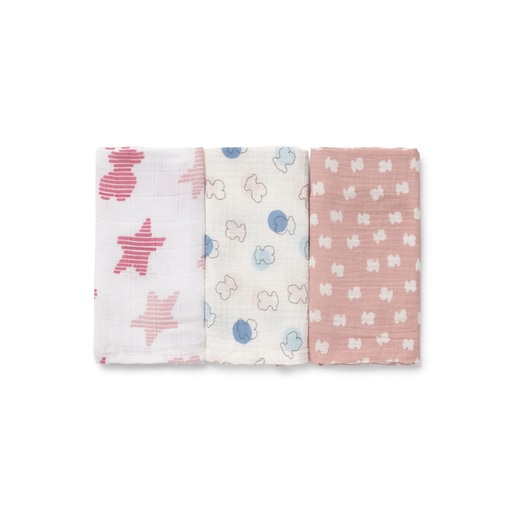 Set of 3 Muse small muslin cloths in Pink