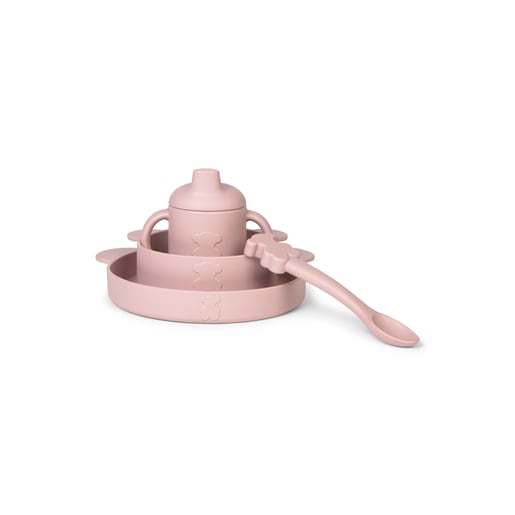 4-piece silicone tableware set in Zoe pink