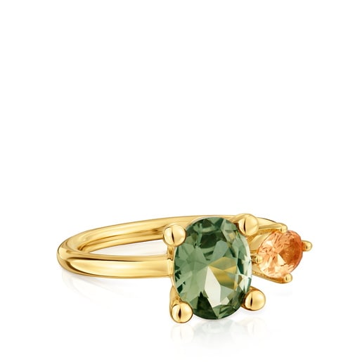 Anillo mediano con baño de oro 18 kt sobre plata, espinela y citrino creados en laboratorio TOUS Color LGG